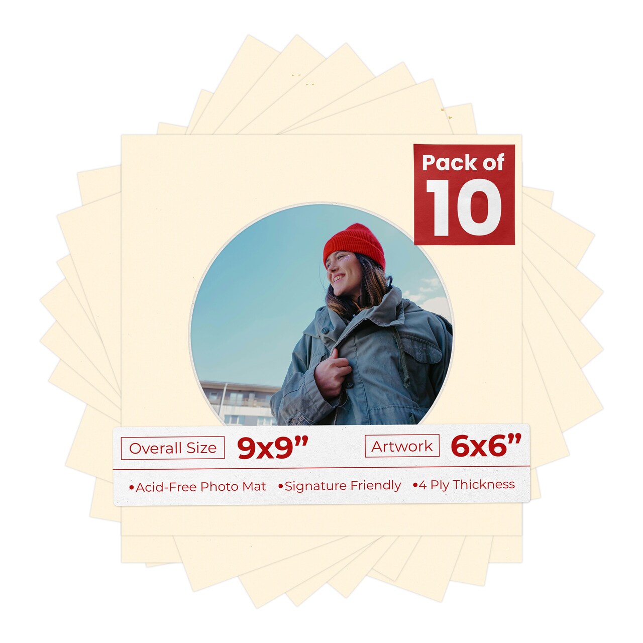 Bamboo Beige Mat Board for 9x9 Frames - Circle Opening for 6x6 Photos